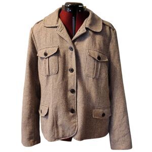 Relativity Vintage Wool Herringbone Peacoat Button Front Closure size XL womens